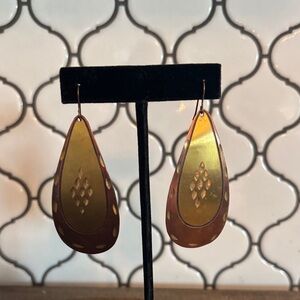 Gold and Brown Teardrop Earrings